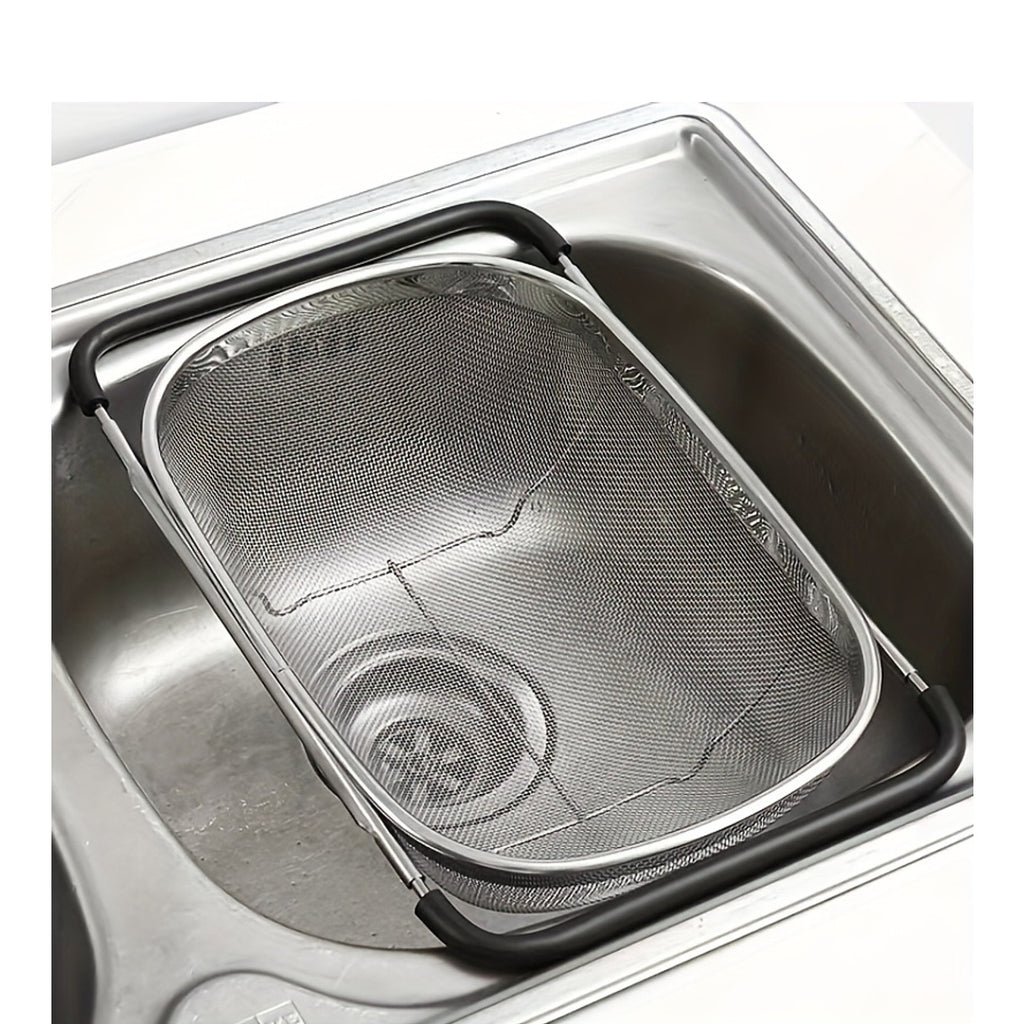 1pc, Sink Colander, Vegetable Sink Washing Basket, Fruit Drain Basket Rack, Stainless Steel Drain Basket, Strainer Basket, Adjustable Sink Rack, Multifunctional Colander, Kitchen Stuff, Kitchen Gadgets, Kitchen Accessories