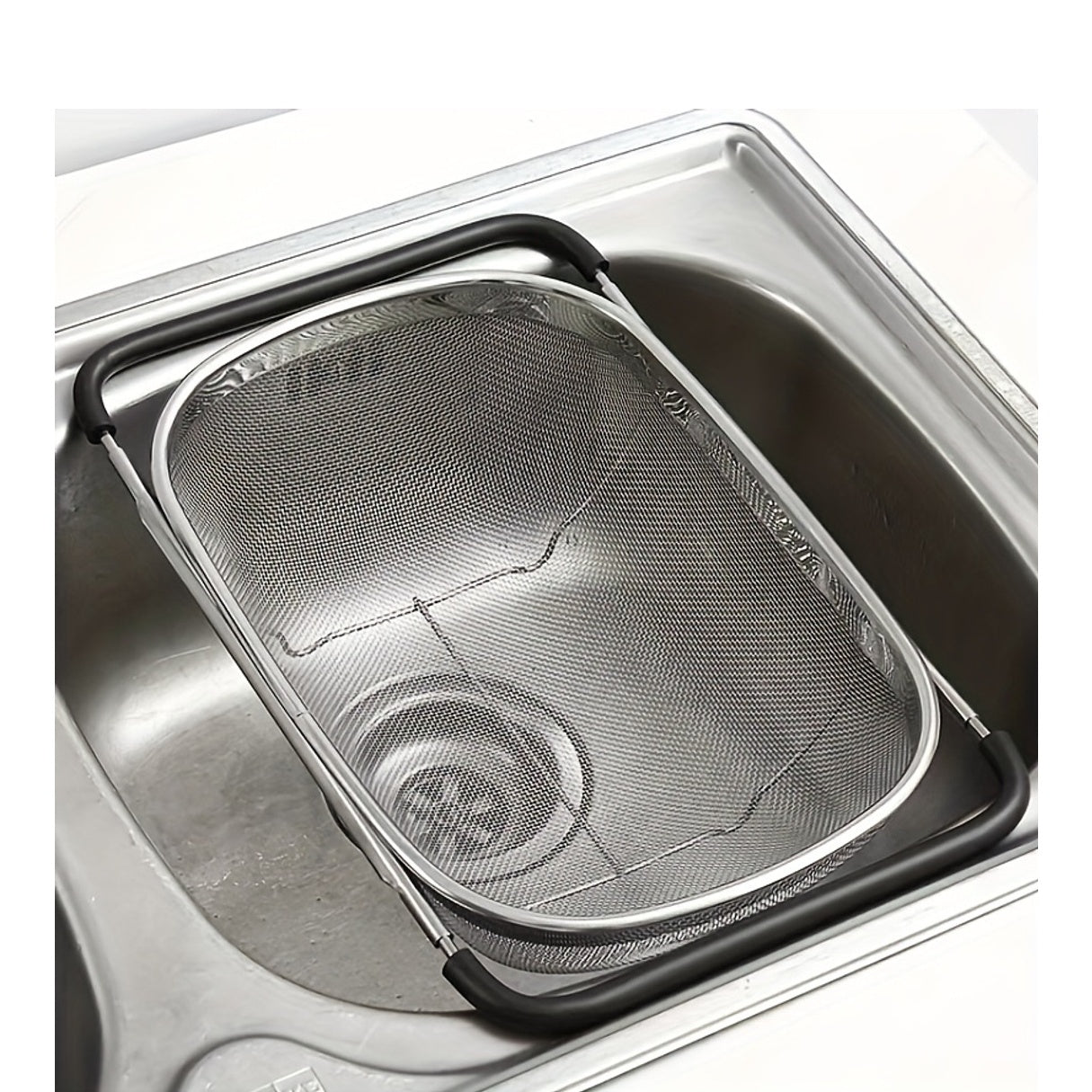 1pc, Sink Colander, Vegetable Sink Washing Basket, Fruit Drain Basket Rack, Stainless Steel Drain Basket, Strainer Basket, Adjustable Sink Rack, Multifunctional Colander, Kitchen Stuff, Kitchen Gadgets, Kitchen Accessories