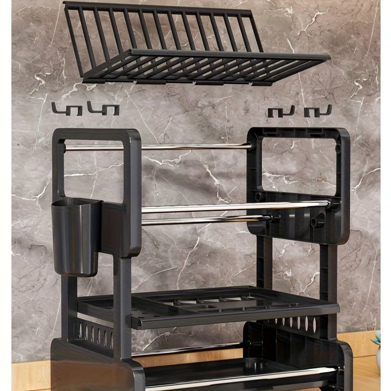 No-Drill Double-Layer Dish Rack with Large Capacity Dish Drying Basket & Storage Shelf - Heavy-Duty Stainless \u002FPlastic Suitable, Space-Saving for Bowls, Plates, Utensils, Holiday Gift for Home, Party, Dish Drainer