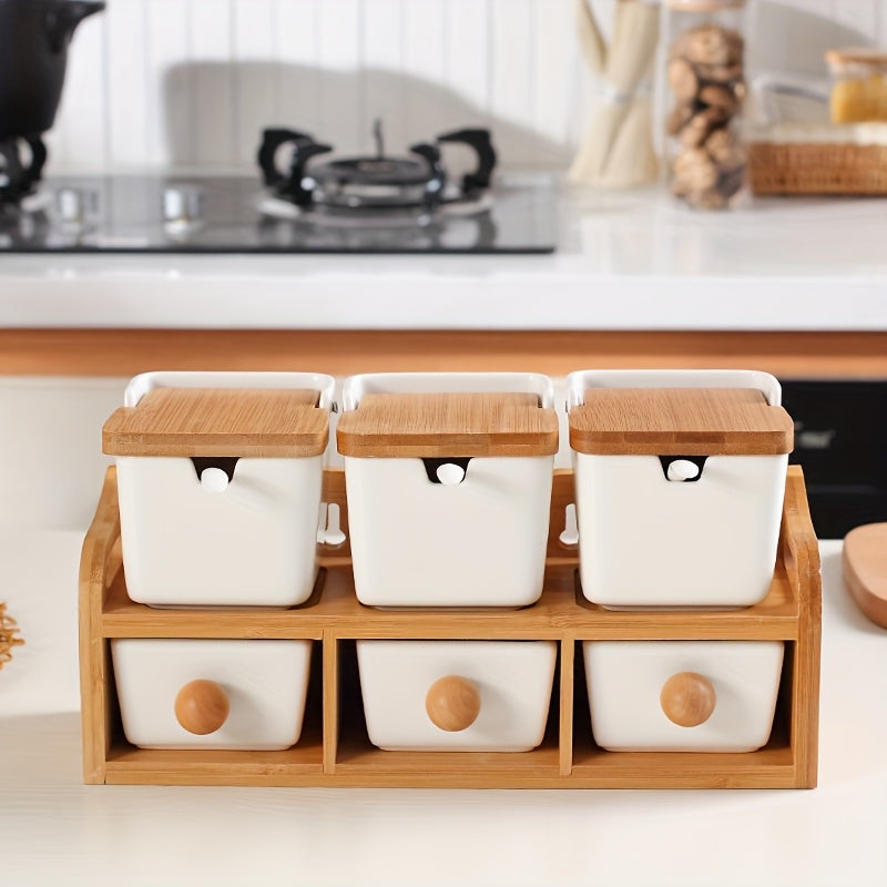 Seasoning Box Set Scandinavian Minimalist Seasoning Box Set Home Spice Jars Ceramic Condiment Bottles Storage Container Kitchen White Rack with Shelf