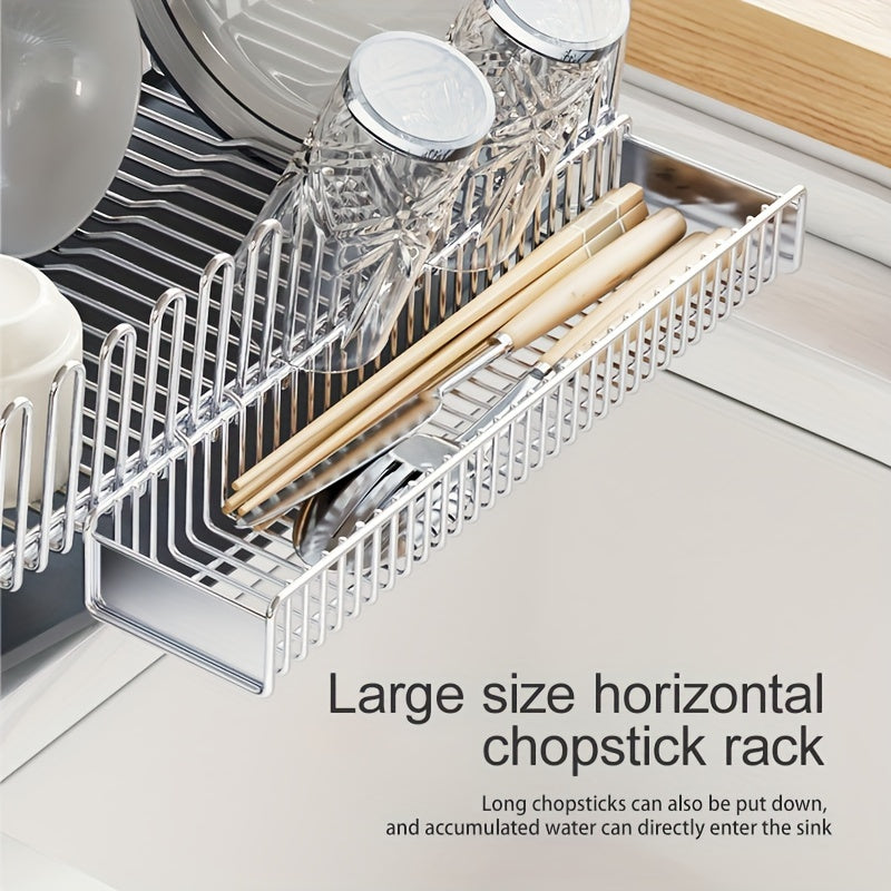 Space-Saving Stainless Steel Dish Drying Rack with Drainboard - Compact Over Sink Dish Drainer Organizer for Kitchen Countertop Storage with Easy Cleaning and Durable Construction
