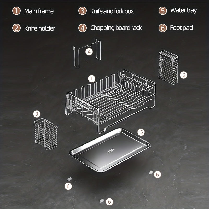 Stainless Steel Drying Rack 304 Stainless Steel | Space-Saving Kitchen Drying Rack | Multifunctional Sink Organizer, Bowl Dish Cutlery Cup Draining Rack, Essential Countertop Utensil