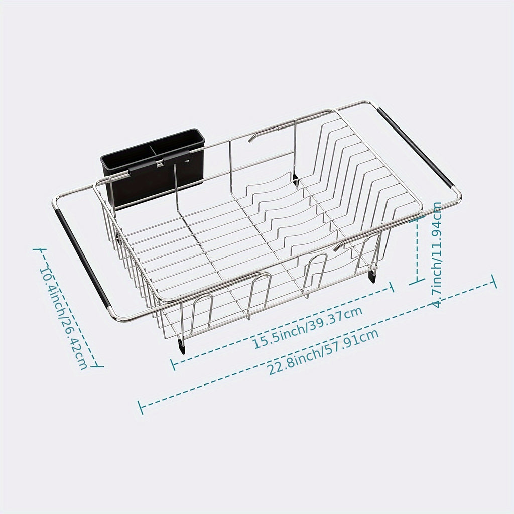 Dish Drying Rack In Sink, Expandable Stainless Steel Dish Drainers for Kitchen Counter, Dish Dryer Rack for Inside Sink, Over The Sink Dish Racks with Utensil Holder