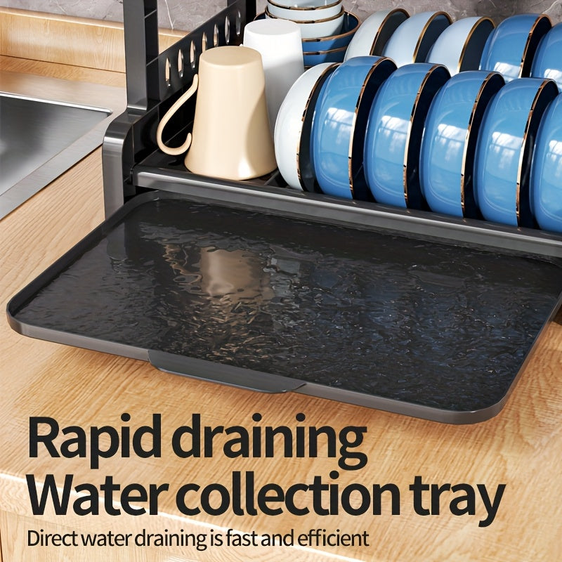 No-Drill Double-Layer Dish Rack with Large Capacity Dish Drying Basket & Storage Shelf - Heavy-Duty Stainless \u002FPlastic Suitable, Space-Saving for Bowls, Plates, Utensils, Holiday Gift for Home, Party, Dish Drainer