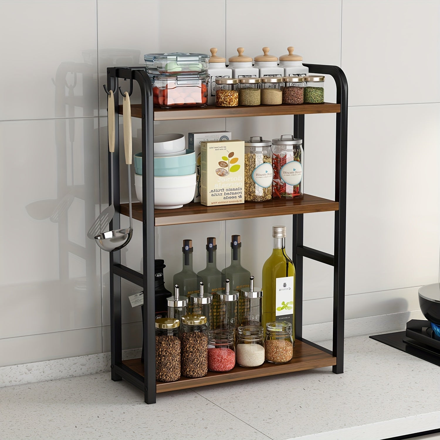 1pc kitchen storage rack, multi-layer desktop spice storage rack, cabinet cubic off-surface rack, home organization and storage solution