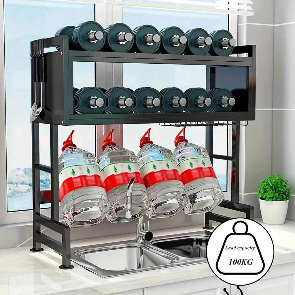 1pc Multifunctional Dish Rack | Space-Saving Kitchen Organizer with Cover for Drying Dishes, Glasses, Bowls, and Utensils, Made of Metal and Carbon Steel