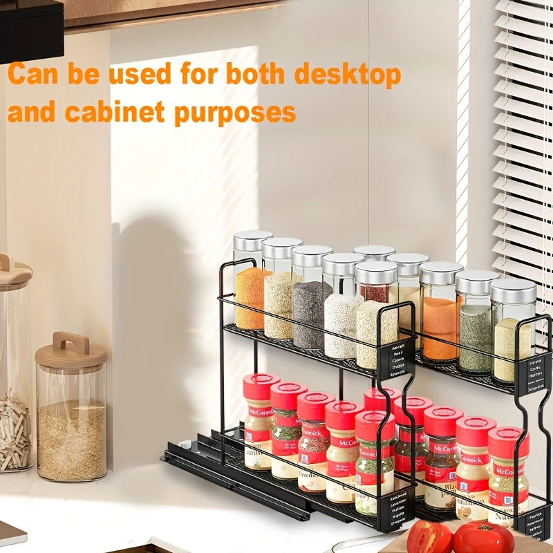 2\u002F4pcs 2-Tier Pull-Out Spice Rack Organizer For Cabinet - Durable, Easy-to-Install Plastic Spice Storage With Sliding Jars For Kitchen Organization, Spice Jar Valentine'S Day\u002FNew Year\u002FMother'S Day Gifts, Utility Racks
