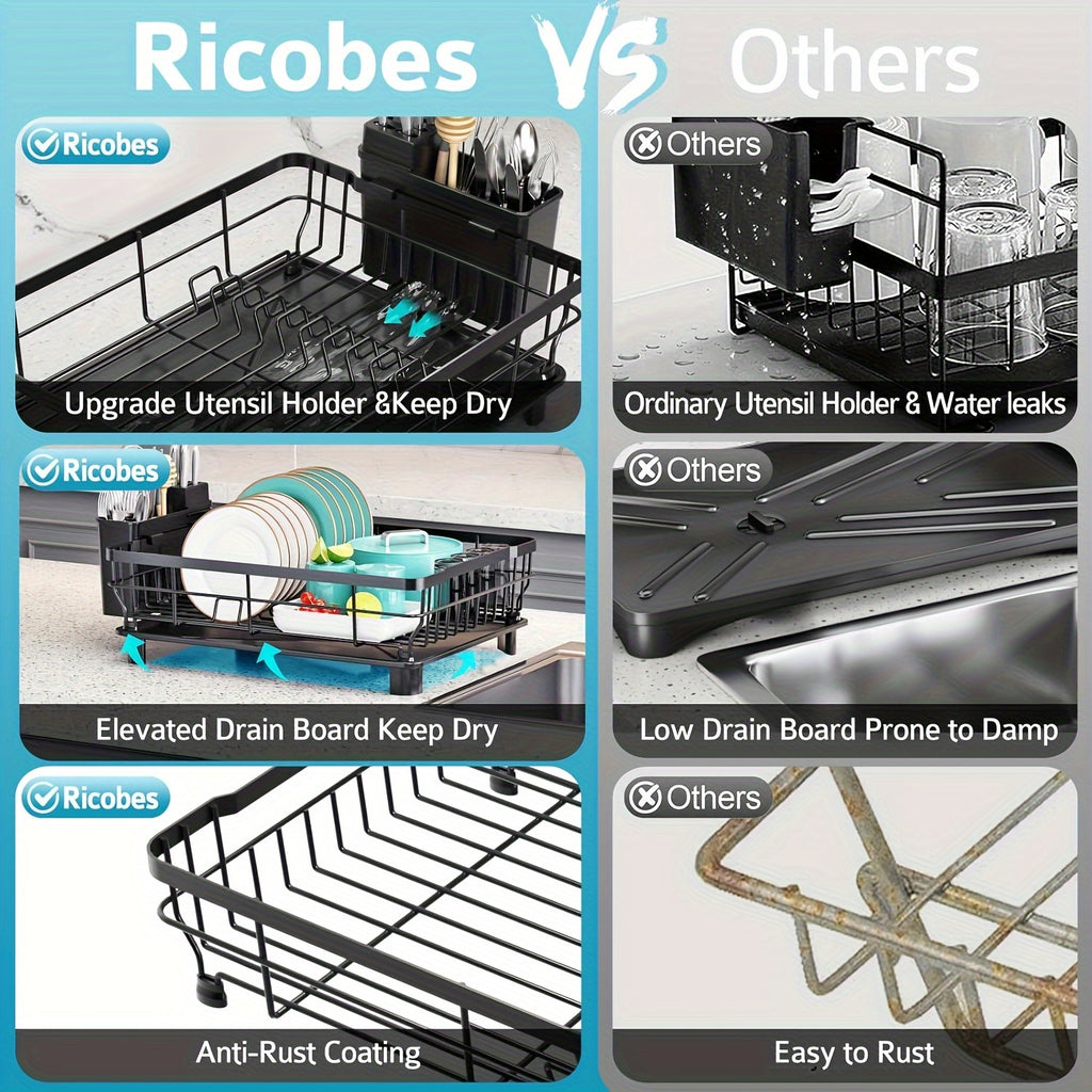 Kitchen Countertop Dish Drying Rack, Cutlery Holder, Metal Draining Rack, Smart Drainage System with Removable Cutlery Holder, Home Hand-Washing Dish Assistant, Space-Saving for Apartments