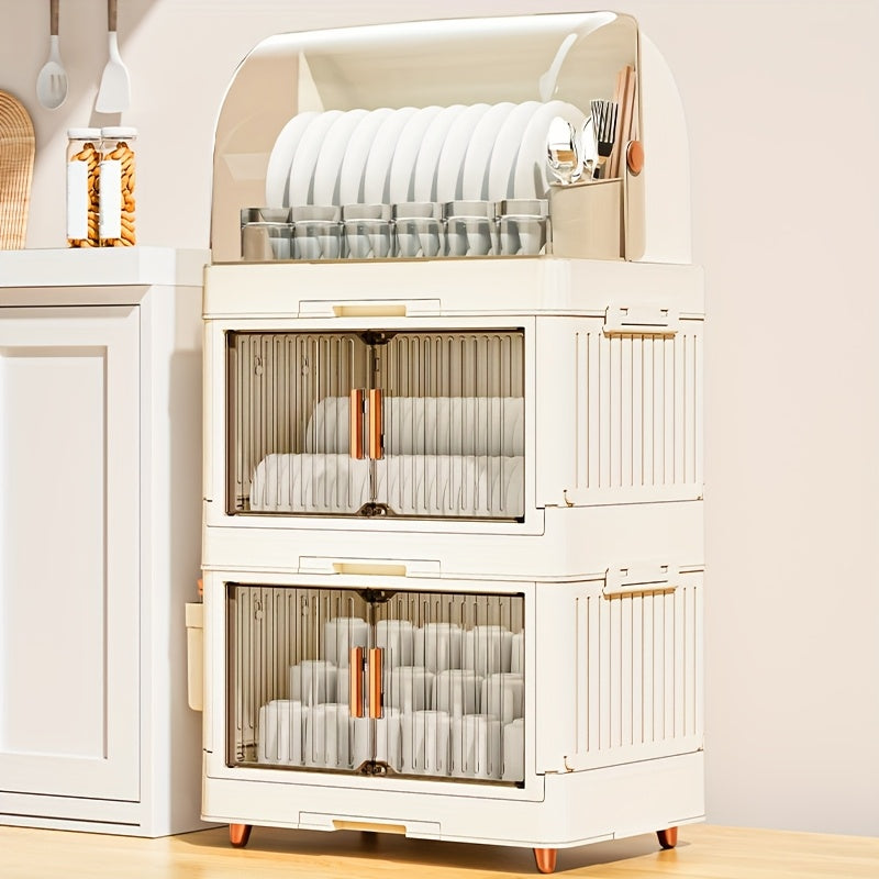 Compact And Waterproof Kitchen Storage Solution • Flip-Top Lid • Versatile Plastic Dish Rack • Suitable for Dishes, Bowls, And Utensils