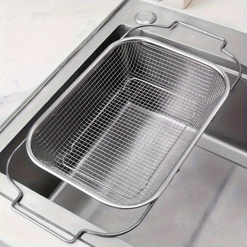 1pc, Stainless Steel Sink Strainer, Adjustable Kitchen Draining Basket for Washing Vegetables And Fruits, Sink Storage Rack, Dish Rack