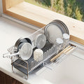 Space-Saving Stainless Steel Dish Drying Rack with Drainboard - Compact Over Sink Dish Drainer Organizer for Kitchen Countertop Storage with Easy Cleaning and Durable Construction