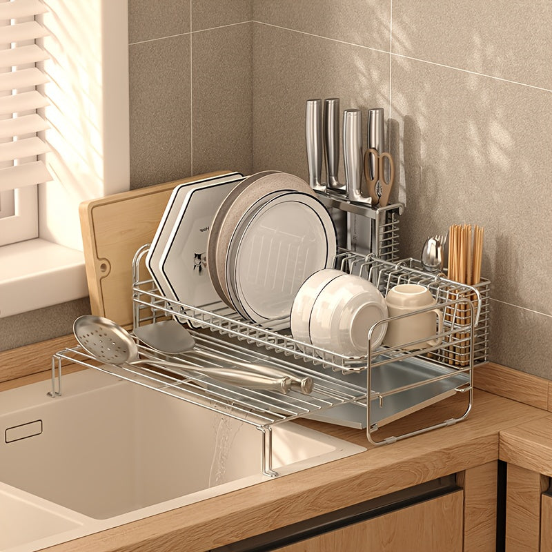 New Countertop Dish Rack for Draining Bowls And Plates Made of 304 Stainless Steel, Designed for Storing Dishes And Utensils