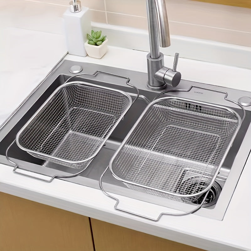 1pc, Stainless Steel Sink Strainer, Adjustable Kitchen Draining Basket for Washing Vegetables And Fruits, Sink Storage Rack, Dish Rack