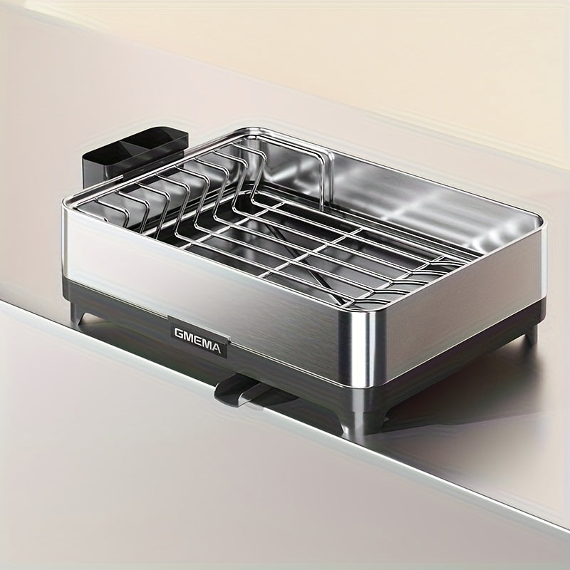 304 Stainless Steel Kitchen Dish Rack | New Countertop Dish Drying Organizer with Multi-Directional Drain Slots, Utensil Storage Rack