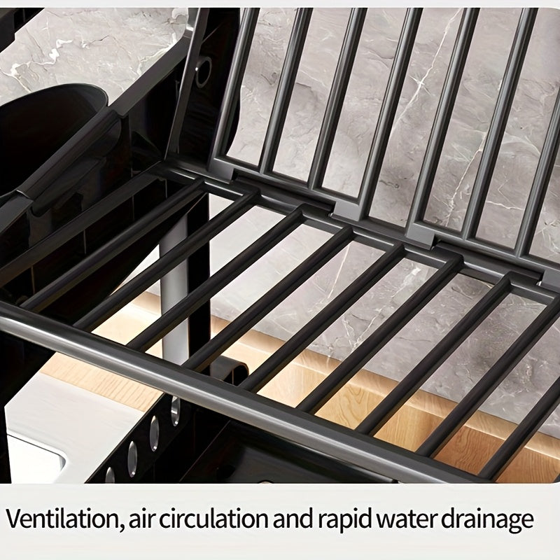 No-Drill Double-Layer Dish Rack with Large Capacity Dish Drying Basket & Storage Shelf - Heavy-Duty Stainless \u002FPlastic Suitable, Space-Saving for Bowls, Plates, Utensils, Holiday Gift for Home, Party, Dish Drainer