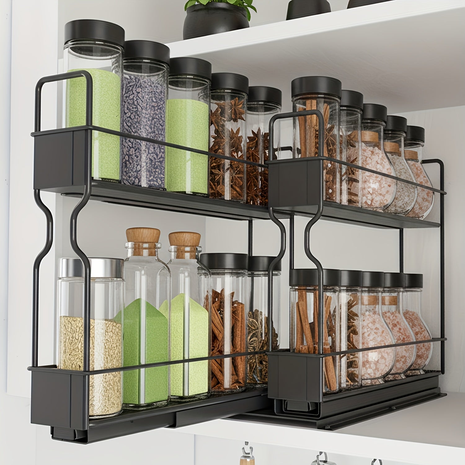 2\u002F4pcs 2-Tier Pull-Out Spice Rack Organizer For Cabinet - Durable, Easy-to-Install Plastic Spice Storage With Sliding Jars For Kitchen Organization, Spice Jar Valentine'S Day\u002FNew Year\u002FMother'S Day Gifts, Utility Racks