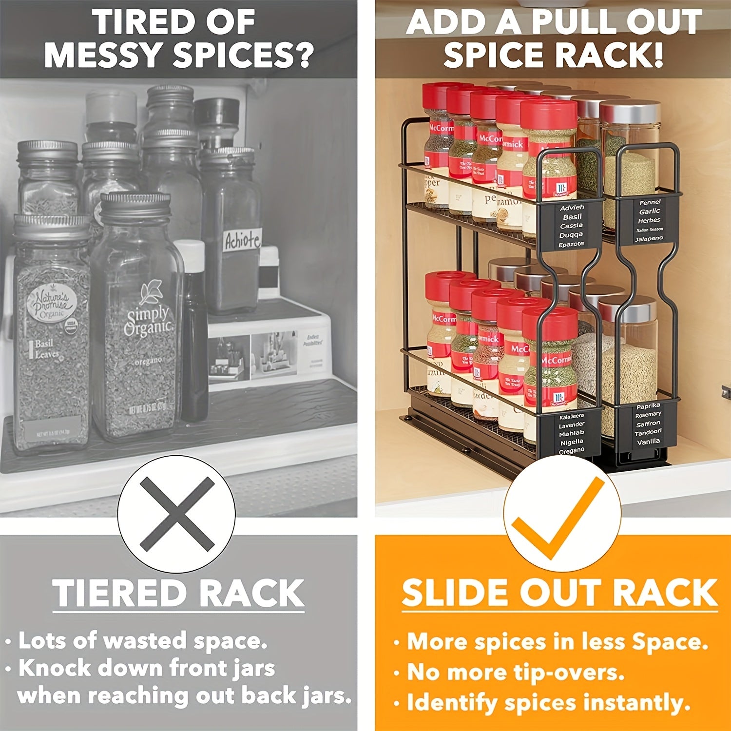 2\u002F4pcs 2-Tier Pull-Out Spice Rack Organizer For Cabinet - Durable, Easy-to-Install Plastic Spice Storage With Sliding Jars For Kitchen Organization, Spice Jar Valentine'S Day\u002FNew Year\u002FMother'S Day Gifts, Utility Racks