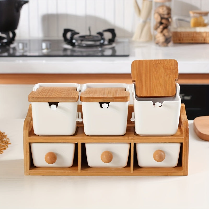 Seasoning Box Set Scandinavian Minimalist Seasoning Box Set Home Spice Jars Ceramic Condiment Bottles Storage Container Kitchen White Rack with Shelf