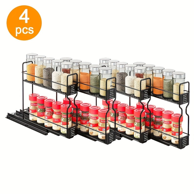 2\u002F4pcs 2-Tier Pull-Out Spice Rack Organizer For Cabinet - Durable, Easy-to-Install Plastic Spice Storage With Sliding Jars For Kitchen Organization, Spice Jar Valentine'S Day\u002FNew Year\u002FMother'S Day Gifts, Utility Racks