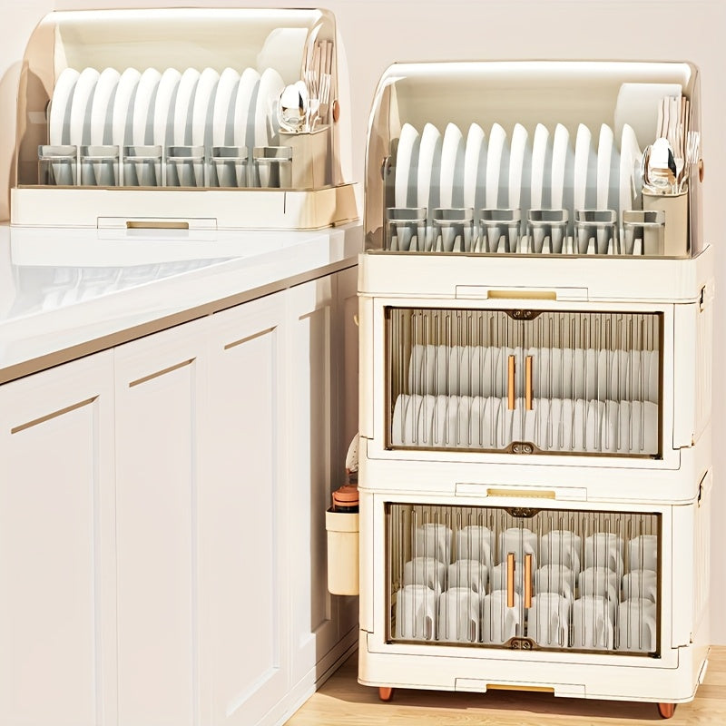 Compact And Waterproof Kitchen Storage Solution • Flip-Top Lid • Versatile Plastic Dish Rack • Suitable for Dishes, Bowls, And Utensils