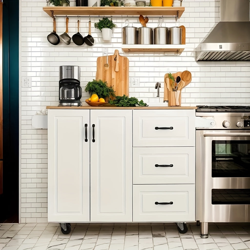 White Black Kitchen Island with Storage, Marble Tabletop, Rolling Kitchen Island Cart On Wheels with Drop Leaf Breakfast, Island Table for Kitchen with Towel Rack & Spice Rack Floating Shelf, White Black