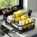 Kitchen Countertop Dish Drying Rack, Cutlery Holder, Metal Draining Rack, Smart Drainage System with Removable Cutlery Holder, Home Hand-Washing Dish Assistant, Space-Saving for Apartments