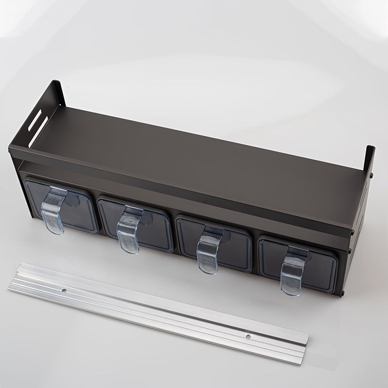 Set of Spice Storage That Can Be Mounted on The Wall - Made of Stainless Steel, Featuring Containers for Seasonings, Spice Boxes, And Shelves Suitable for Kitchens And Dining Areas
