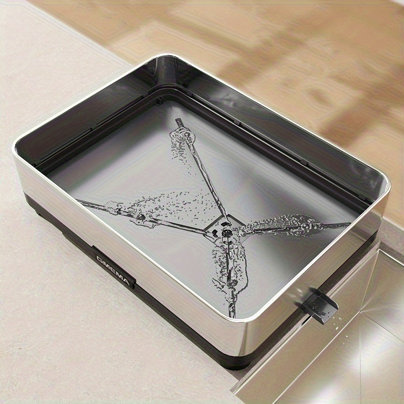304 Stainless Steel Kitchen Dish Rack | New Countertop Dish Drying Organizer with Multi-Directional Drain Slots, Utensil Storage Rack