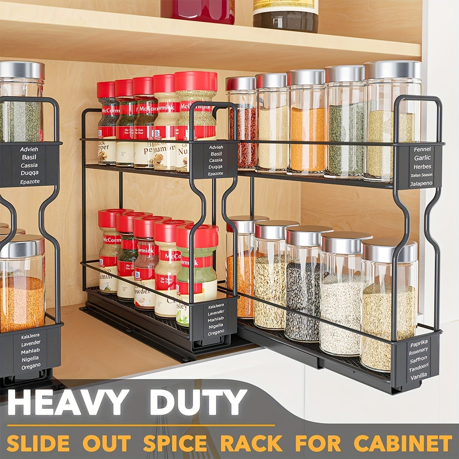 2\u002F4pcs 2-Tier Pull-Out Spice Rack Organizer For Cabinet - Durable, Easy-to-Install Plastic Spice Storage With Sliding Jars For Kitchen Organization, Spice Jar Valentine'S Day\u002FNew Year\u002FMother'S Day Gifts, Utility Racks