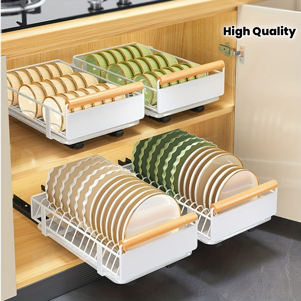 Pull-Out Cabinet Organizer • High-Quality Carbon Steel Storage Rack • Under-Sink Spice & Utensil Holder • Bowl & Plate Rack • Single Cabinet Organizer