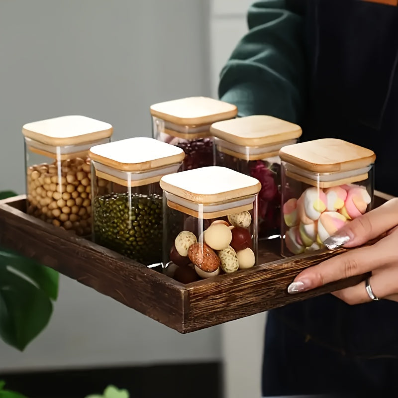 10pcs OUSVETZ Square Glass Spice Jars with Measuring Spoon & Sealed Lid - High Borosilicate Heat-Resistant Suitable for Kitchen Storage, Transparent Suitable for Pepper, Salt, Sugar Containers, Stackable Spice Rack for Cabinet, Moisture-Proof