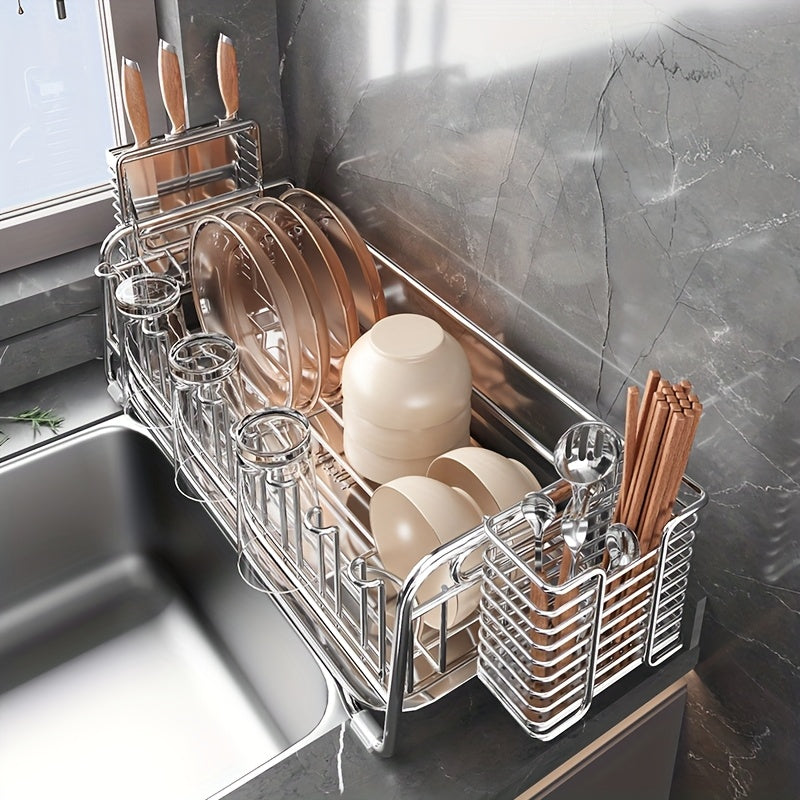 Stainless Steel Drying Rack 304 Stainless Steel | Space-Saving Kitchen Drying Rack | Multifunctional Sink Organizer, Bowl Dish Cutlery Cup Draining Rack, Essential Countertop Utensil