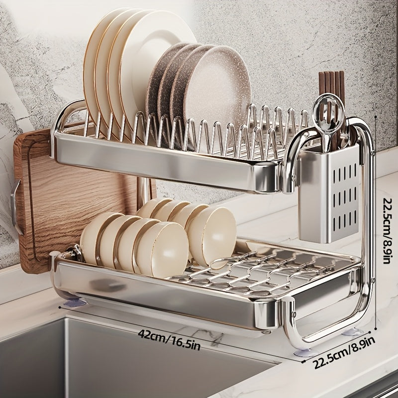 Stainless Steel Bowl, 2-Tier\u002F3-Tier Multifunctional Kitchen Storage Rack, Includes Knife And Fork Holder And Cutting Board Holder, Space-Saving Sink Side Drying Shelf, Essential for Organizing Kitchen
