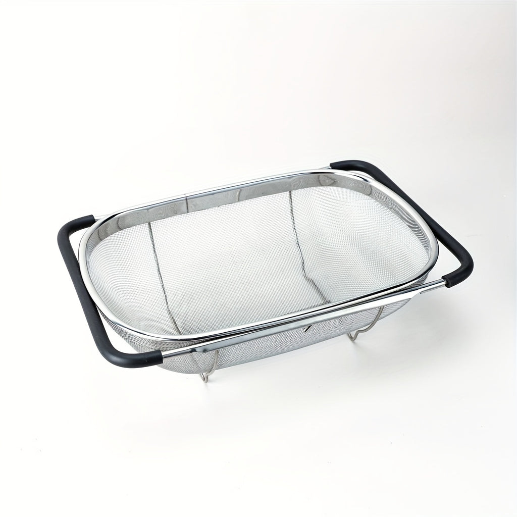 1pc, Sink Colander, Vegetable Sink Washing Basket, Fruit Drain Basket Rack, Stainless Steel Drain Basket, Strainer Basket, Adjustable Sink Rack, Multifunctional Colander, Kitchen Stuff, Kitchen Gadgets, Kitchen Accessories