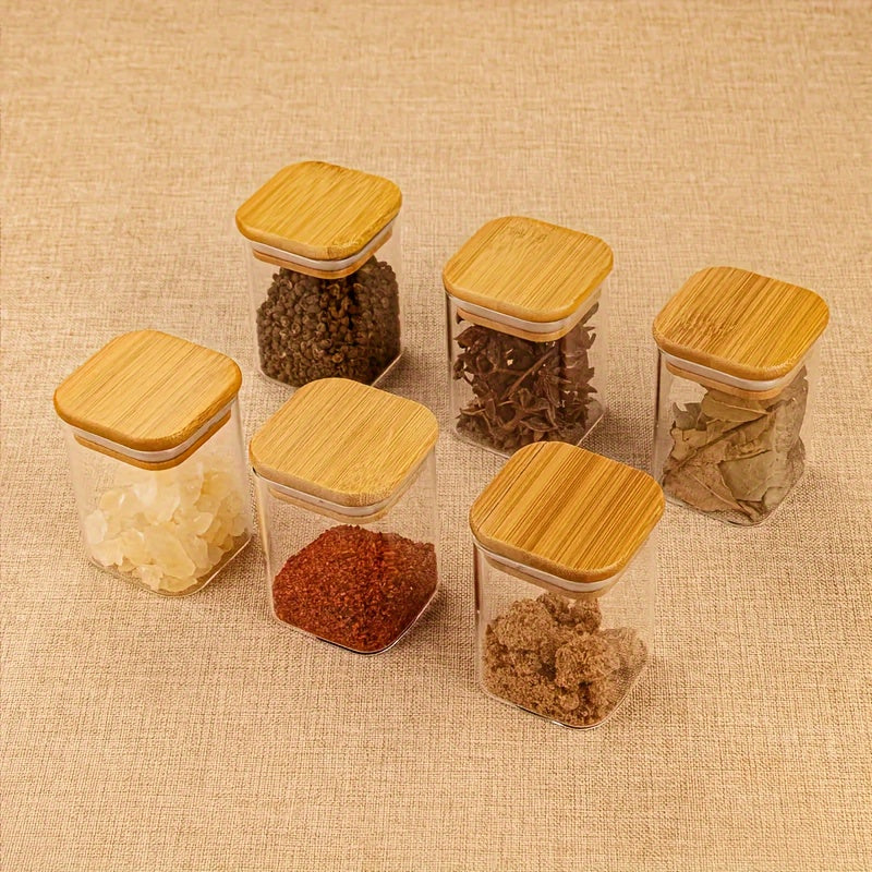 10pcs OUSVETZ Square Glass Spice Jars with Measuring Spoon & Sealed Lid - High Borosilicate Heat-Resistant Suitable for Kitchen Storage, Transparent Suitable for Pepper, Salt, Sugar Containers, Stackable Spice Rack for Cabinet, Moisture-Proof