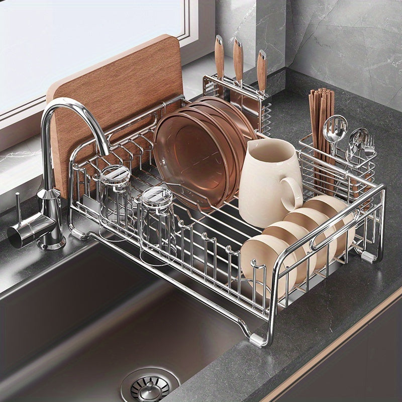 Stainless Steel Drying Rack 304 Stainless Steel | Space-Saving Kitchen Drying Rack | Multifunctional Sink Organizer, Bowl Dish Cutlery Cup Draining Rack, Essential Countertop Utensil