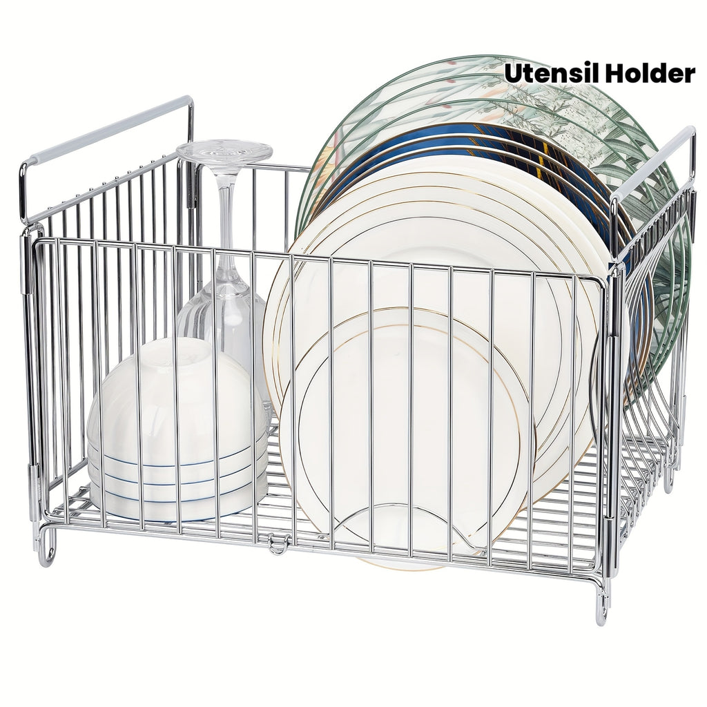 Large Metal Dish Rack Large Deep Dish Drying Rack & Utensil Holder | Durable Metal Wire Design for Efficient Draining, Holds 10-12 Inch Plates, Bowls, Cups & Cutlery, Over-Sink Kitchen Countertop Organizer