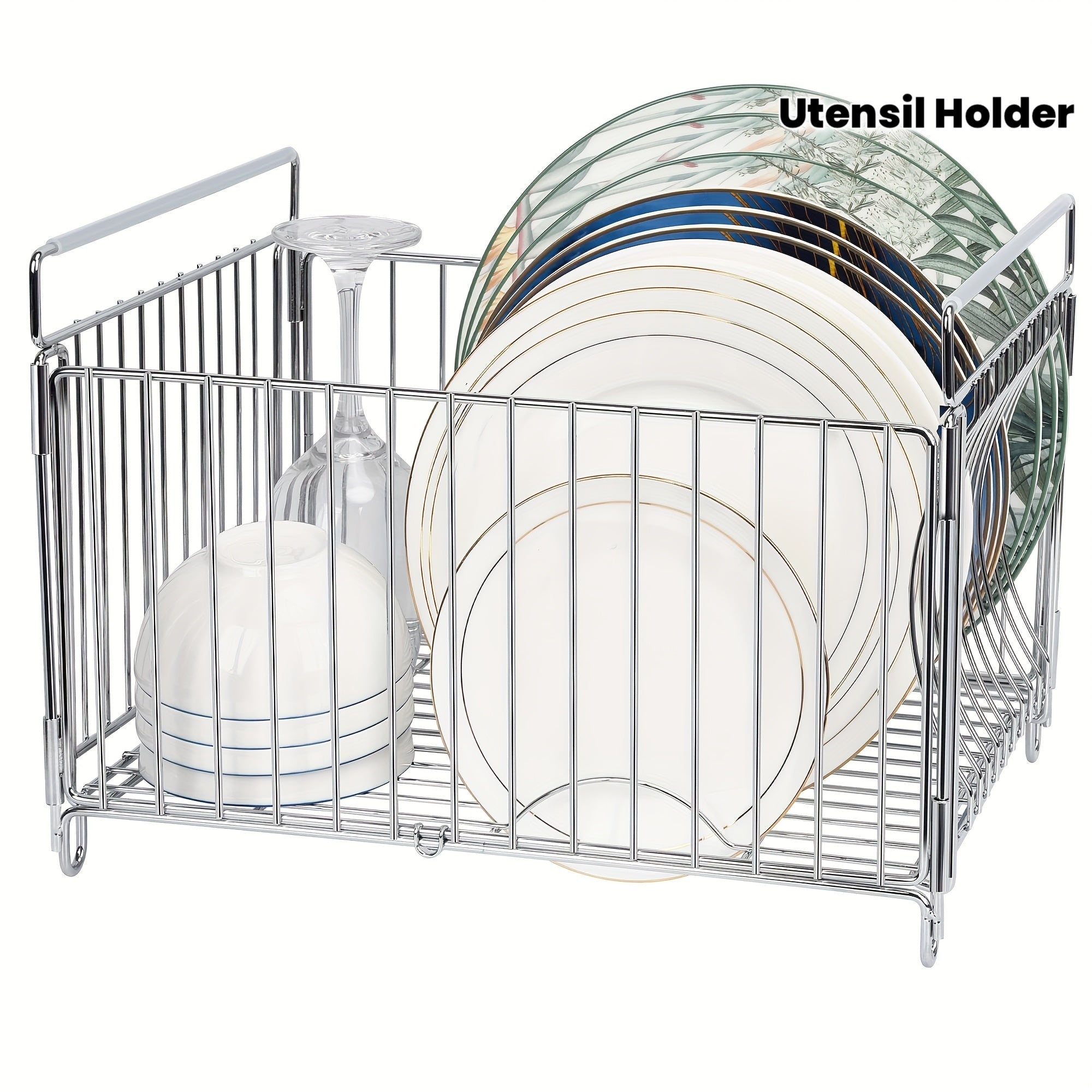 Large Metal Dish Rack Large Deep Dish Drying Rack & Utensil Holder | Durable Metal Wire Design for Efficient Draining, Holds 10-12 Inch Plates, Bowls, Cups & Cutlery, Over-Sink Kitchen Countertop Organizer