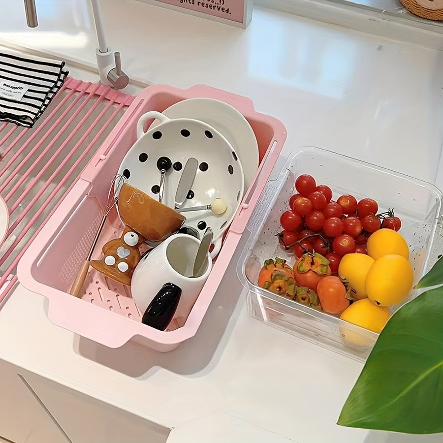 Adjustable Sink Filter 2pcs Set, Adjustable Plastic Sink Filter Basket - Expandable Kitchen Drain Rack with Handle, Durable Dishwashing And Waste Filter Solutions for Modern Kitchens