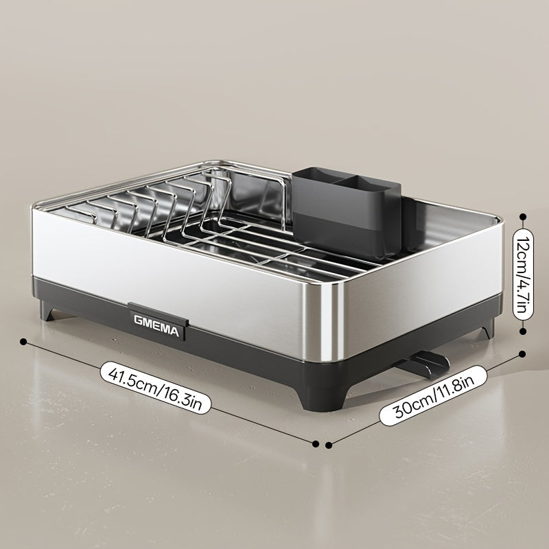 304 Stainless Steel Kitchen Dish Rack | New Countertop Dish Drying Organizer with Multi-Directional Drain Slots, Utensil Storage Rack