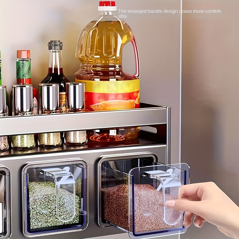 Set of Spice Storage That Can Be Mounted on The Wall - Made of Stainless Steel, Featuring Containers for Seasonings, Spice Boxes, And Shelves Suitable for Kitchens And Dining Areas