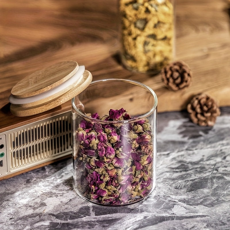 1pc Bamboo Rotating Spice Rack | 10pcs Glass Spice Jars with Flip Top, Round Shape, Reusable, for Kitchen Countertops and Cabinets