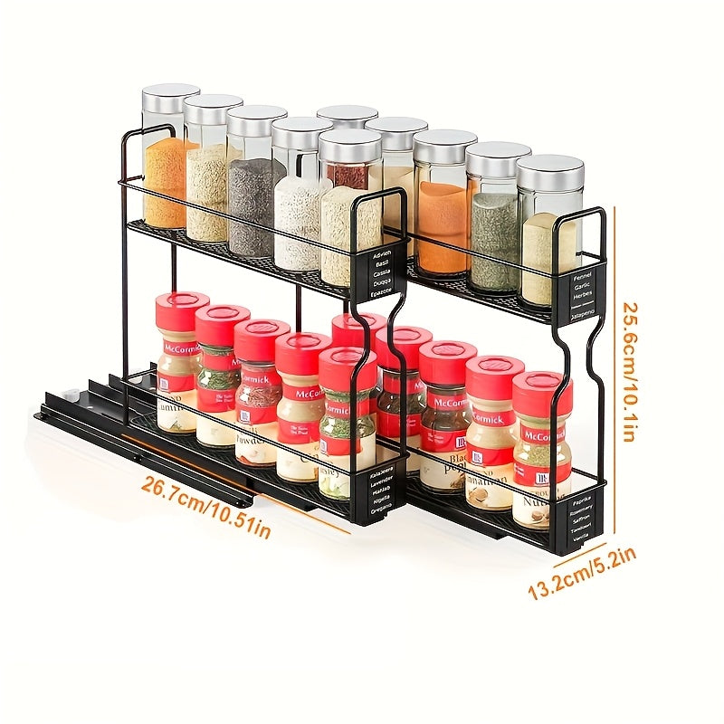 2\u002F4pcs 2-Tier Pull-Out Spice Rack Organizer For Cabinet - Durable, Easy-to-Install Plastic Spice Storage With Sliding Jars For Kitchen Organization, Spice Jar Valentine'S Day\u002FNew Year\u002FMother'S Day Gifts, Utility Racks