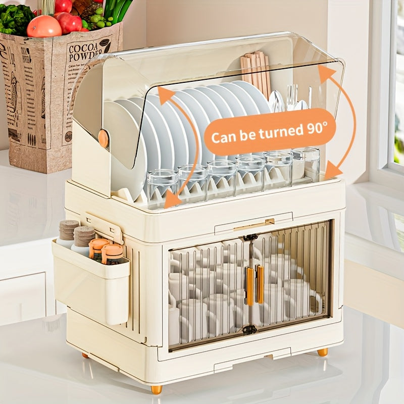 Compact And Waterproof Kitchen Storage Solution • Flip-Top Lid • Versatile Plastic Dish Rack • Suitable for Dishes, Bowls, And Utensils