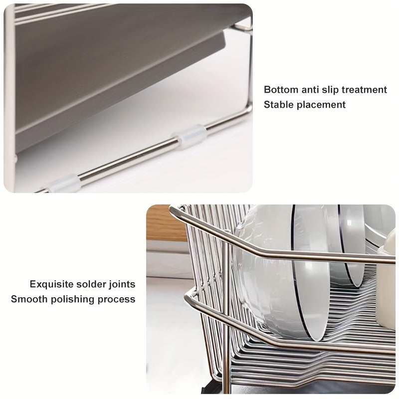 Space-Saving Stainless Steel Dish Drying Rack with Drainboard - Compact Over Sink Dish Drainer Organizer for Kitchen Countertop Storage with Easy Cleaning and Durable Construction