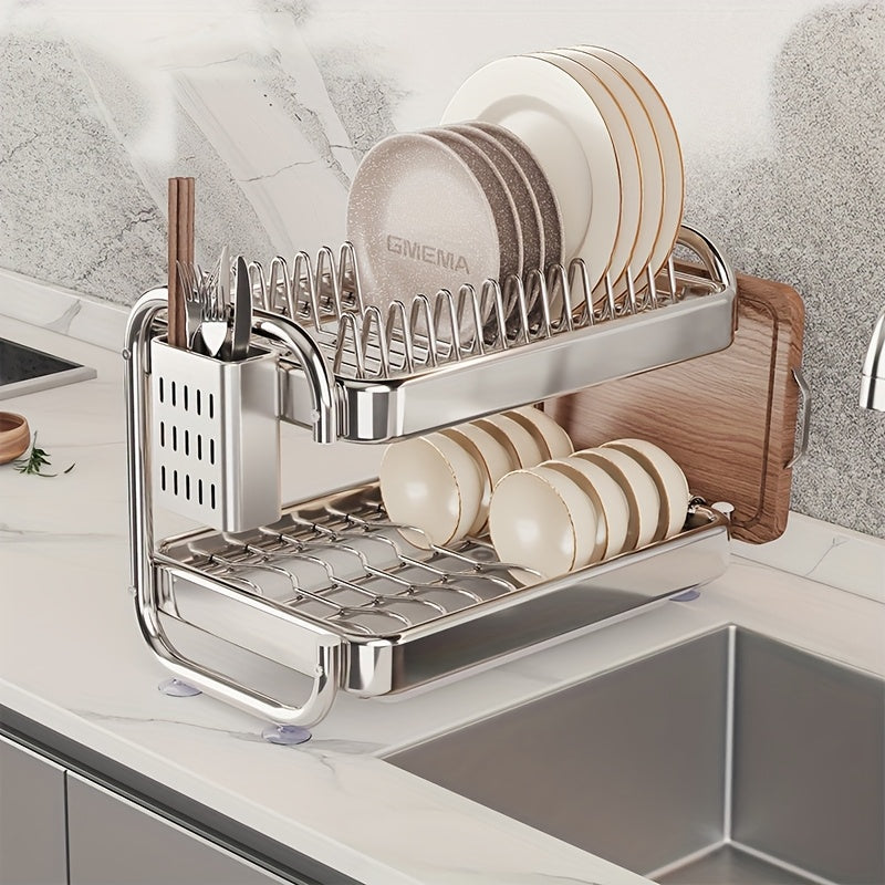 Stainless Steel Bowl, 2-Tier\u002F3-Tier Multifunctional Kitchen Storage Rack, Includes Knife And Fork Holder And Cutting Board Holder, Space-Saving Sink Side Drying Shelf, Essential for Organizing Kitchen