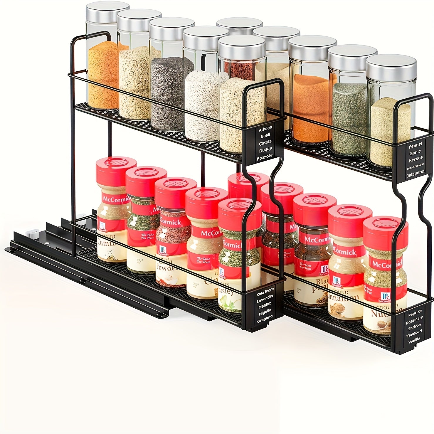 2\u002F4pcs 2-Tier Pull-Out Spice Rack Organizer For Cabinet - Durable, Easy-to-Install Plastic Spice Storage With Sliding Jars For Kitchen Organization, Spice Jar Valentine'S Day\u002FNew Year\u002FMother'S Day Gifts, Utility Racks