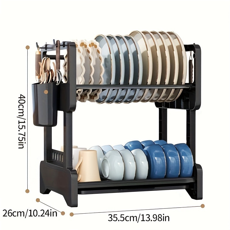 No-Drill Double-Layer Dish Rack with Large Capacity Dish Drying Basket & Storage Shelf - Heavy-Duty Stainless \u002FPlastic Suitable, Space-Saving for Bowls, Plates, Utensils, Holiday Gift for Home, Party, Dish Drainer