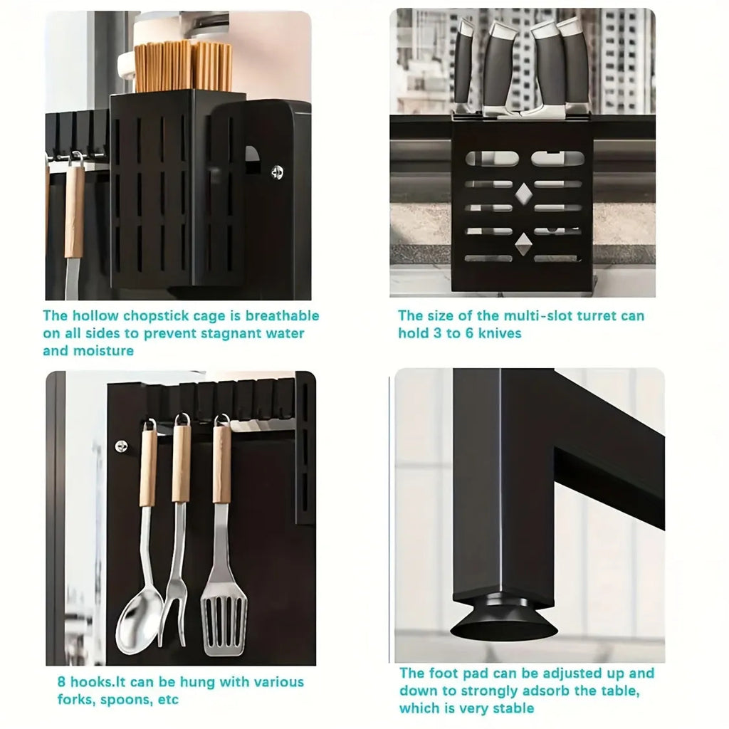 1pc Multifunctional Dish Rack | Space-Saving Kitchen Organizer with Cover for Drying Dishes, Glasses, Bowls, and Utensils, Made of Metal and Carbon Steel