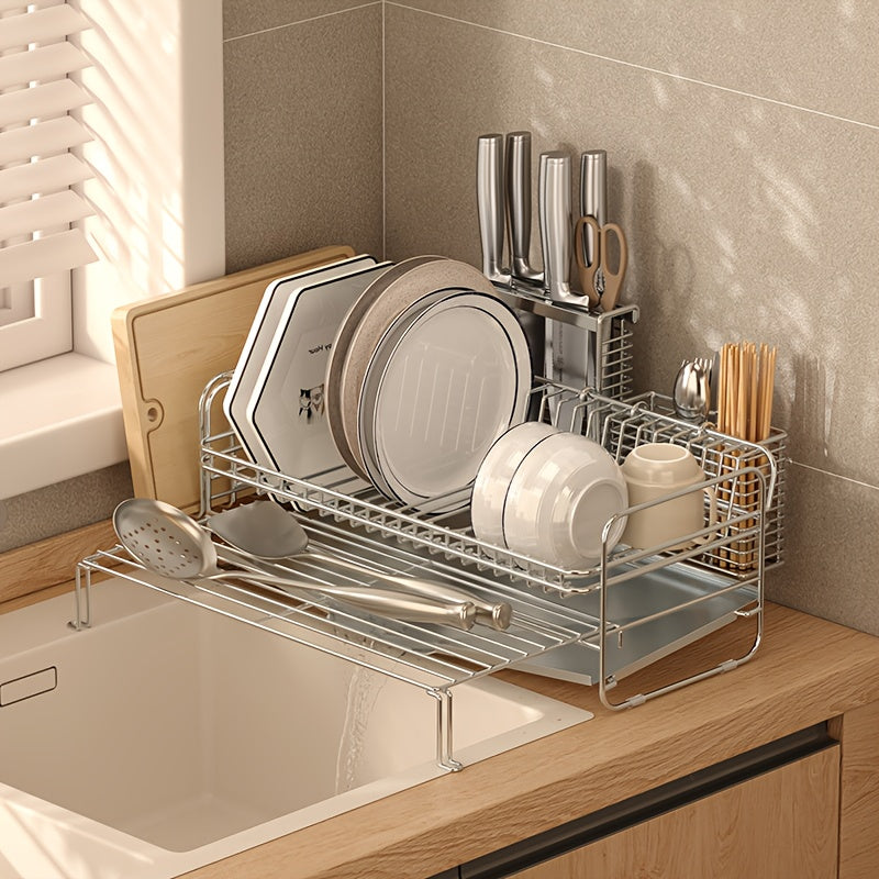 New Countertop Dish Rack for Draining Bowls And Plates Made of 304 Stainless Steel, Designed for Storing Dishes And Utensils